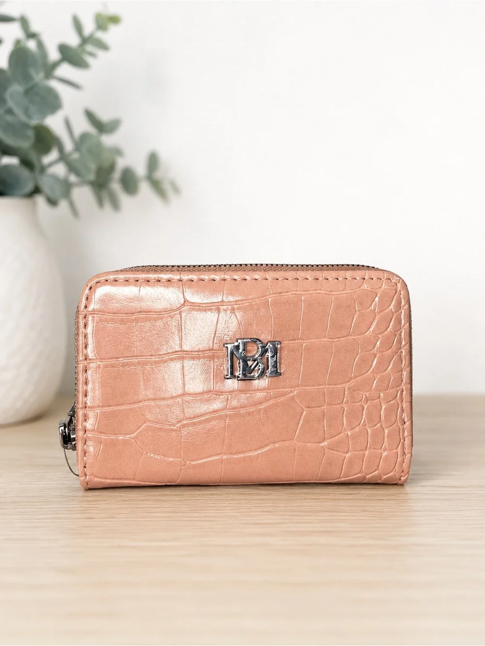 Badgley Mischka Croco Coin Purse Wallet Blush Pink Vegan Leather NWT $39